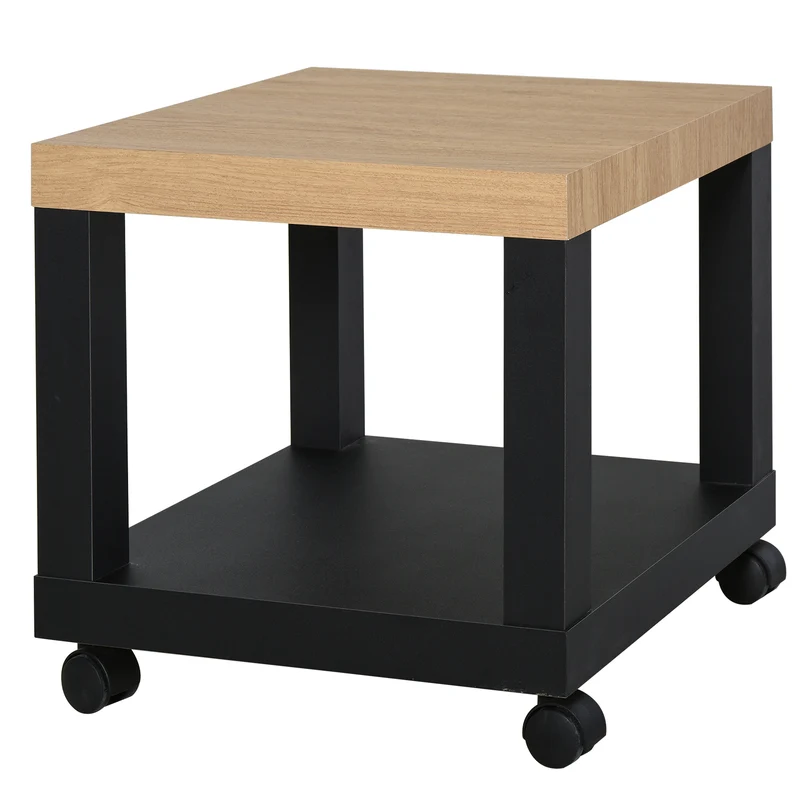 Table d'appoint roulante salon 40 x 40 x 40 cm étagère rangement roulettes mobilité style contemporain en MDF chêne 21_0001785