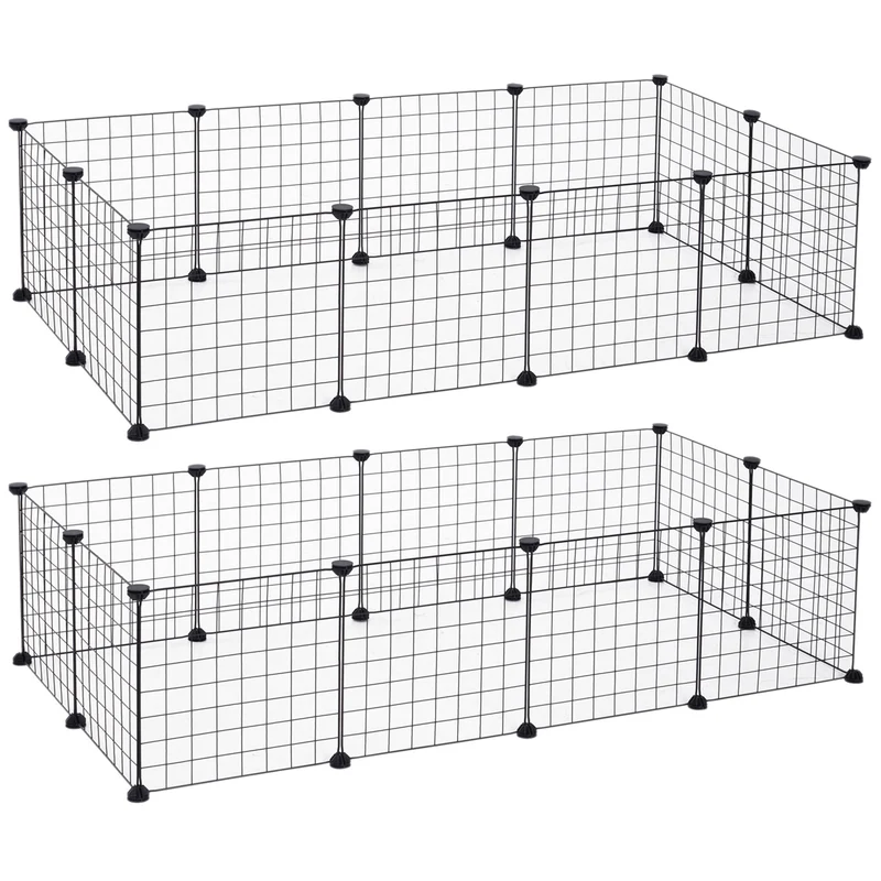 Parc enclos pour petits animaux 106 x 73 x 36 cm montage modulable sécurité style moderne épuré en fil métallique noir 21_0007497