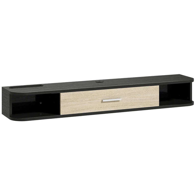 Meuble télévision mural salon 120 x 26 x 16 cm gain de place rangement sûr moderne épuré avec finition mate en MDF noir 21_0003184