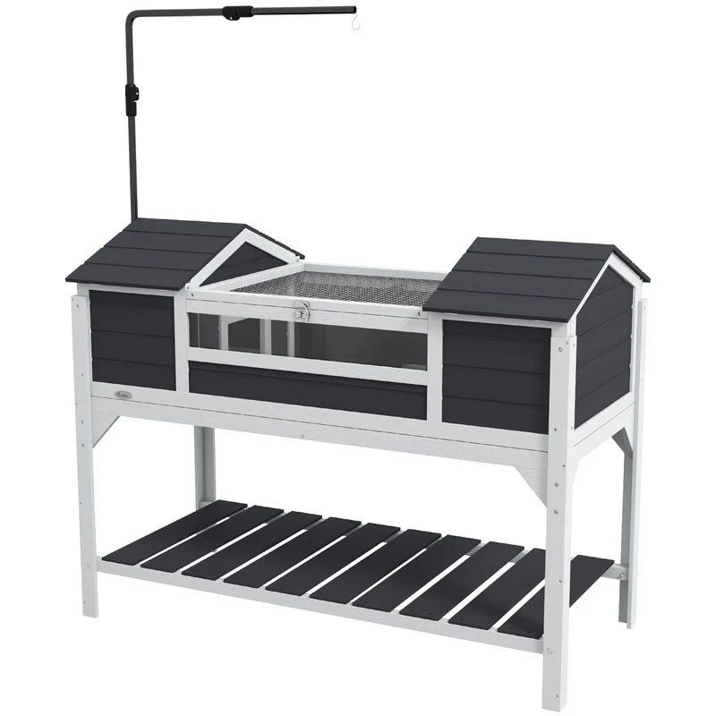 Maison pour tortue extérieure double 2 niches support lampe réglable 122 x 56,5 x 93 cm design scandinave en bois gris 21_0007841