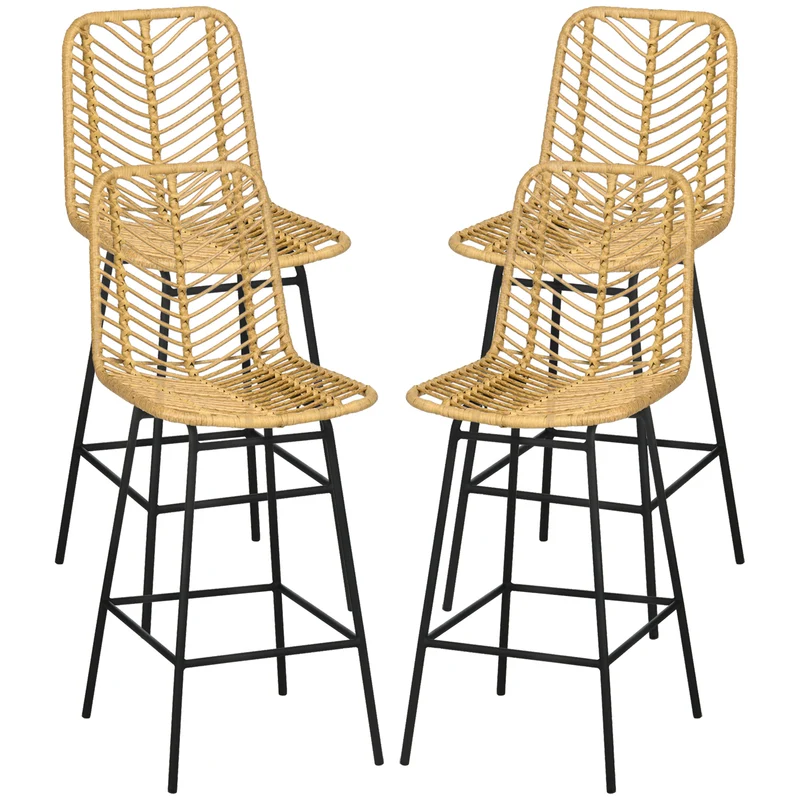 Lot de 4 tabourets de bar pour îlot de cuisine 42.5 x 52 x 102 cm assise confort repose-pieds vintage en résine jaune 21_0002324