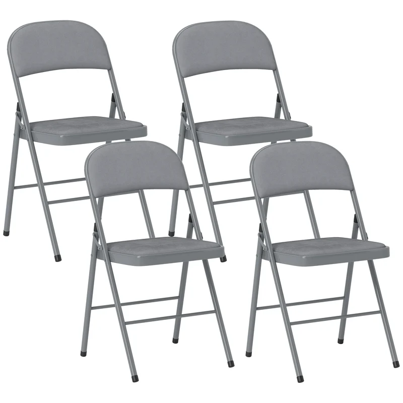 Lot de 4 chaises pliantes 45 x 46 x 78 cm assise rembourrée dossier incliné contemporain moderne en velours gris clair 21_0003302