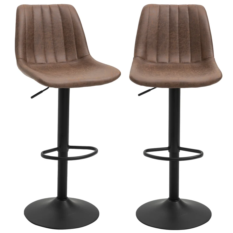 Lot de 2 tabourets de bar 43 x 46,5 x 89-110 cm hauteur réglable pivotants 360° vintage industriel en microfibre marron 21_0002195