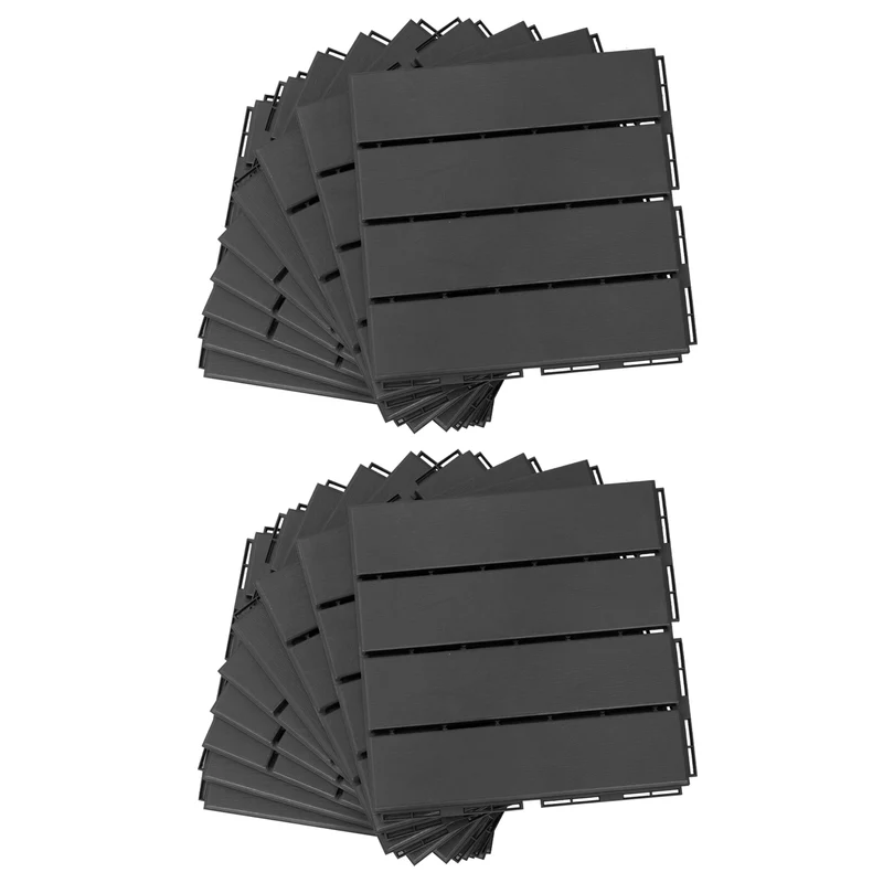 Lot de 18 dalles de terrasse caillebotis emboîtables 30 x 30 x 2 cm antidérapantes entretien facile épuré en PP noir 21_0004010