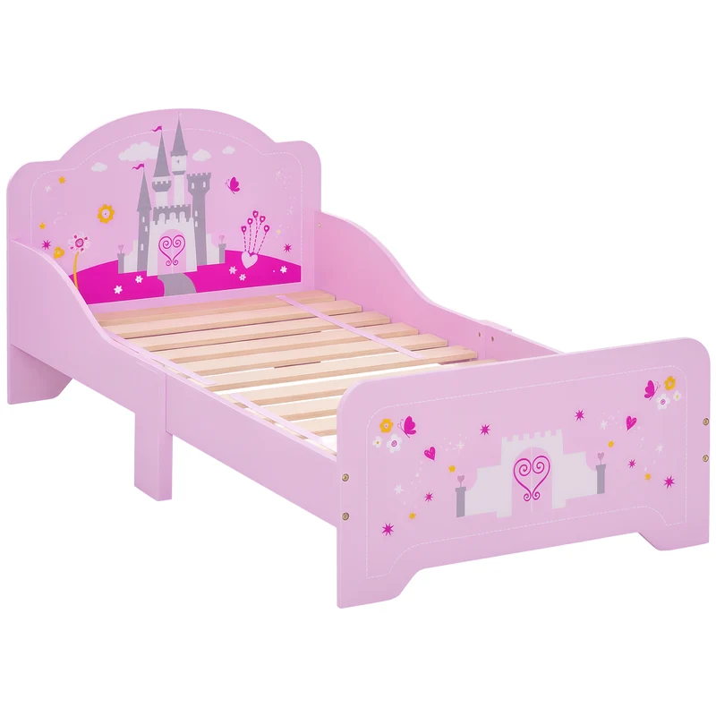 Lit enfant princesse 143 x 73 x 60 cm sommier à lattes inclus sécurité idéale lignes courbes cosy décoratif en MDF rose 21_0000137