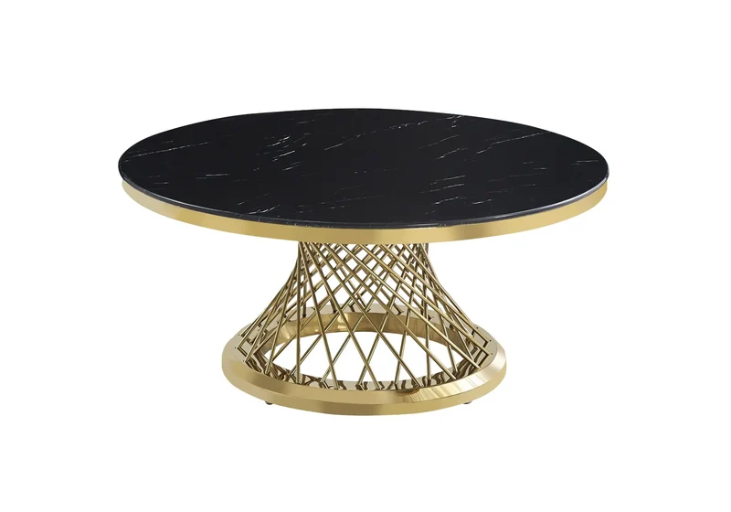 Table basse ronde dorée marbre noir - Luc