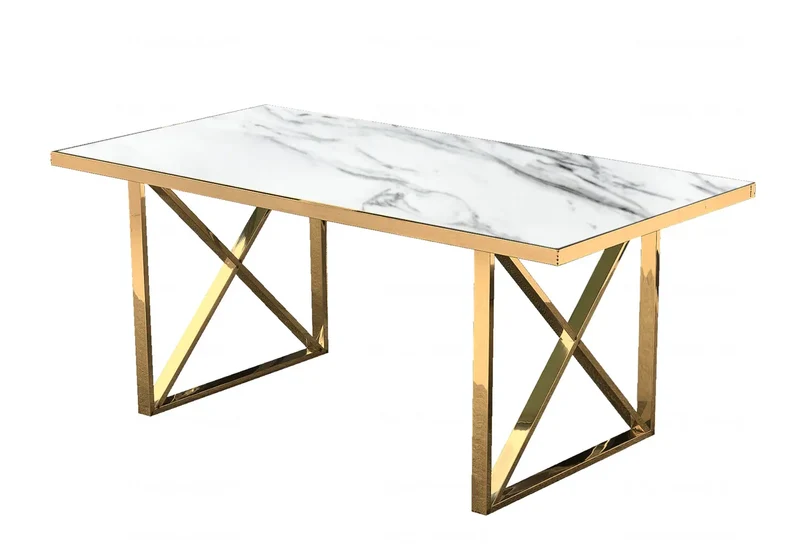 Table à manger dorée marbre blanc - Clara