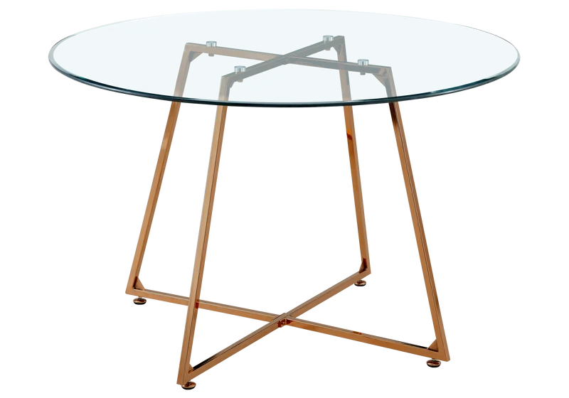 Table ronde verre trempé pieds or rose - Gina
