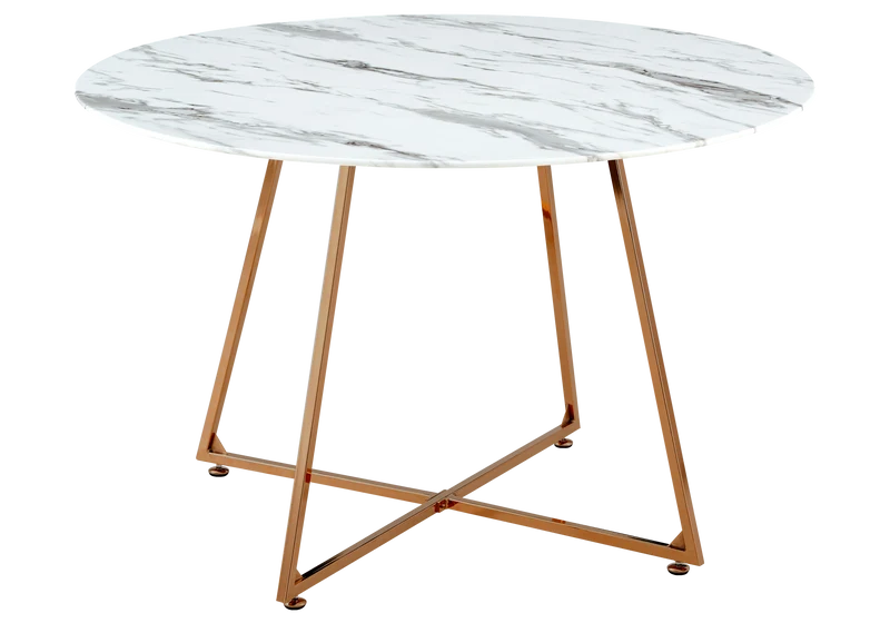Table ronde marbre blanc pieds or rose - Gina