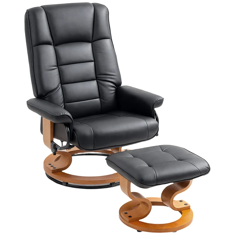 Fauteuil de relaxation inclinable 76 x 85 x 104 cm pivotant 360° dossier haut scandinave en revêtement synthétique noir 21_0003171