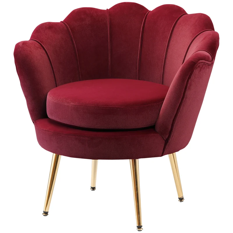 Fauteuil coquillage salon 76 x 67 x 74 cm assise rembourrée confortable élégant tendance contemporain en polyester rouge 21_0003005