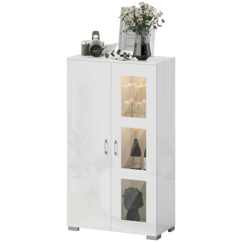 Buffet de rangement salon 71 x 35 x 126 cm éclairage led multicolore rangement modulable moderne design en MDF blanc 21_0002972