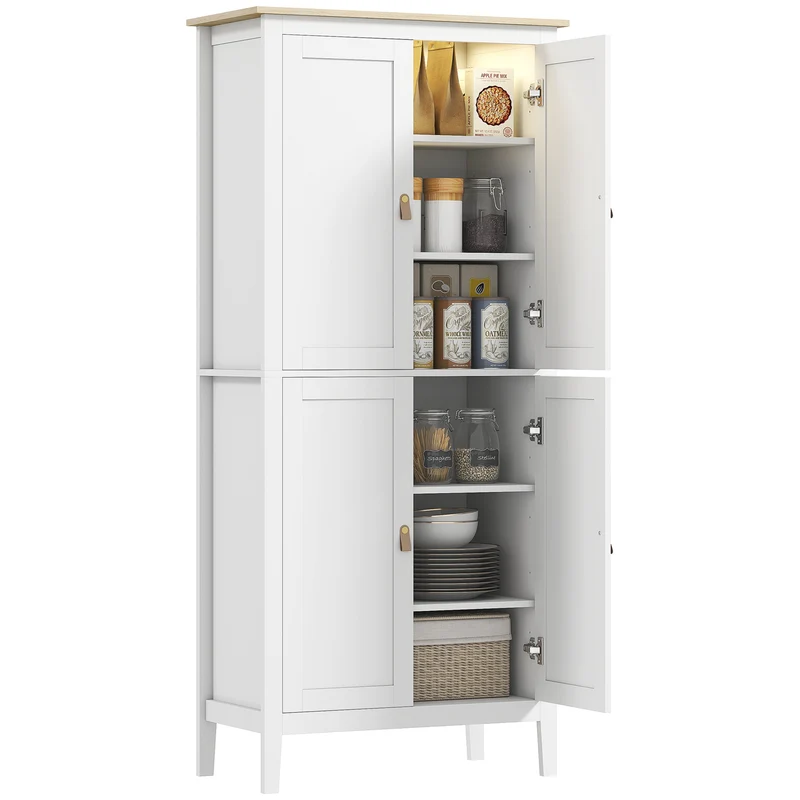 Buffet de cuisine haut 80 x 40 x 176,5 cm éclairage led détecteur modulable style moderne épuré sécurisé en MDF blanc 21_0002975