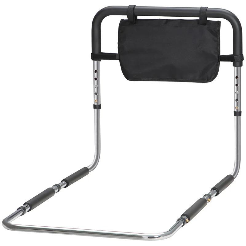 Barrière de lit poignée réglable 87 x 51.5 x 45-55 cm soutien antidérapant pochette pratique moderne en acier argent 21_0000891
