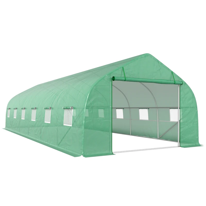 Serre tunnel jardin 8 x 3 x 2 m protection quatre saisons ventilation optimale cadre renforcé contemporain en pe vert 21_0004023