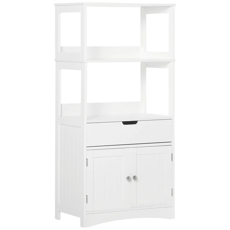 Meuble de rangement salle de bain multi rangements 60 x 33 x 122,5 cm gain place tiroir étagères moderne en MDF blanc 21_0001890