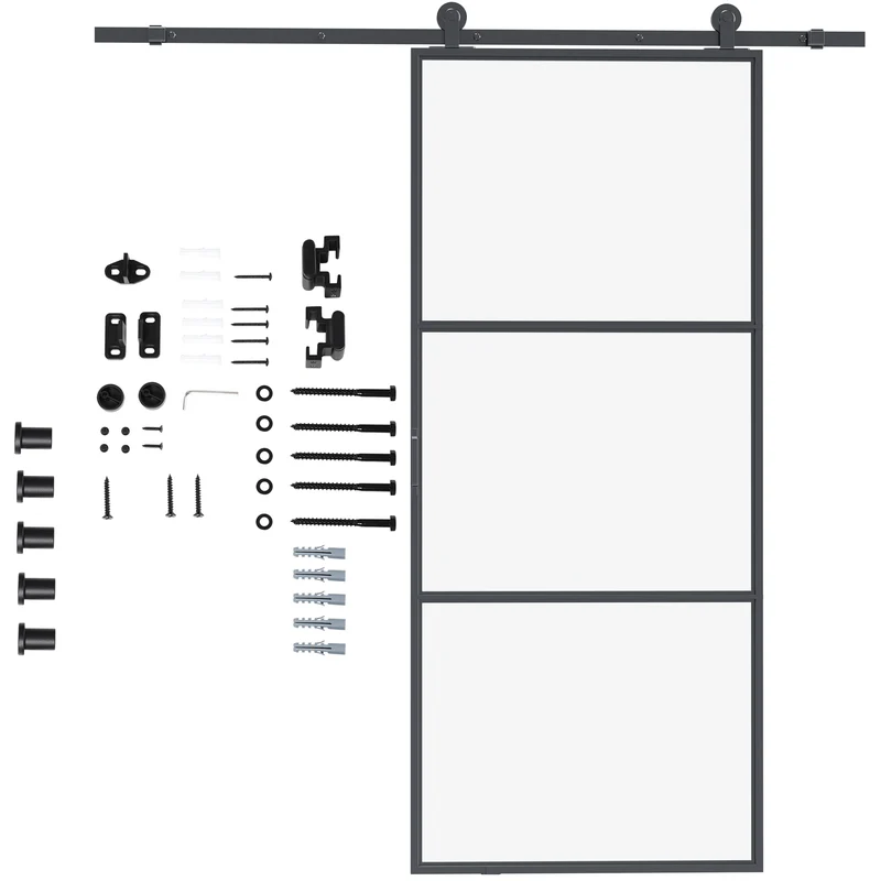 Kit quincaillerie pour porte coulissante 200 x 40 x 0,6 cm gain de place silencieux moderne en acier au carbone noir 21_0007144
