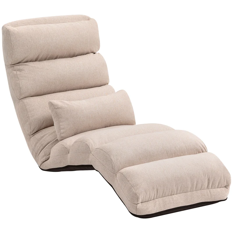 Chauffeuse 1 place convertible 58 x 119 x 78 cm dossier réglable 5 positions assise mousse moderne en polyester beige 21_0003505