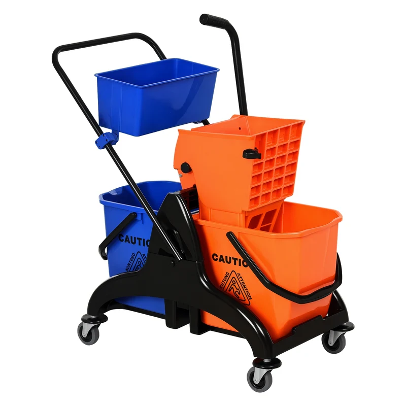 Chariot de ménage essoreuse latérale 78 x 45 x 95 cm rapide facile à manœuvrer style industriel en polypropylène orange 21_0000928