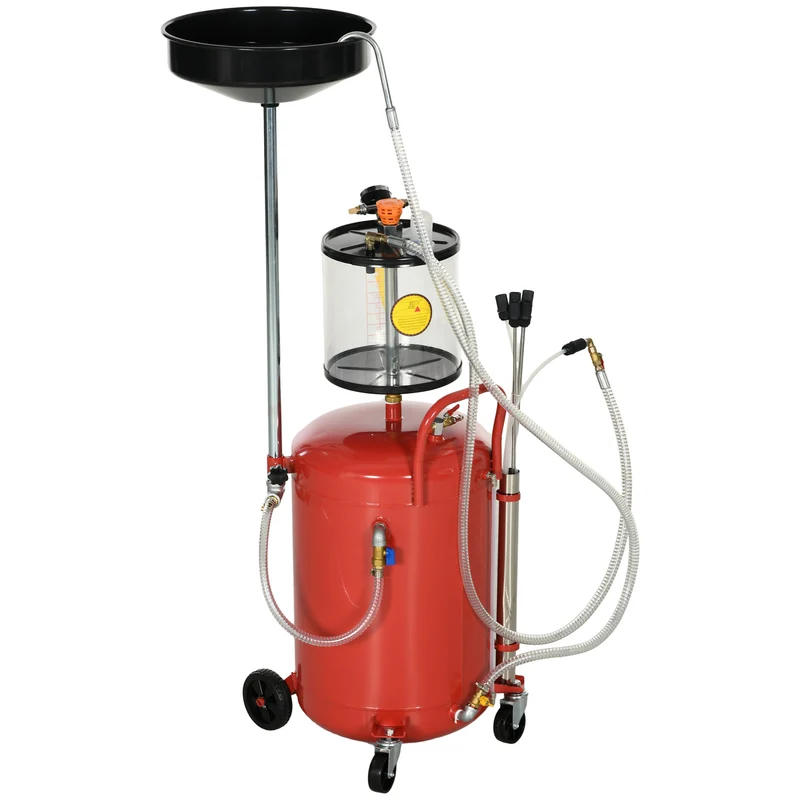 Récupérateur d'huile 2 en 1 garage 48 x 42 x 120-140 cm hauteur réglable vidange pneumatique industriel en acier rouge 21_0007172