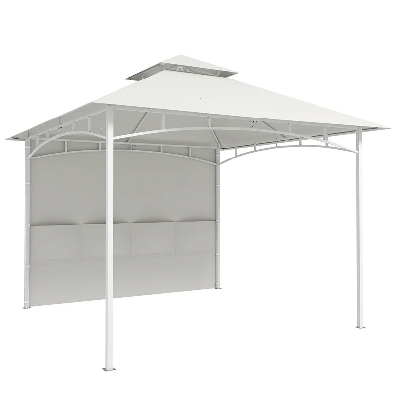 Pavillon de jardin 300 x 300 x 276 cm toit double rideaux poches ambiance cosy style contemporain épuré en métal crème 21_0004918