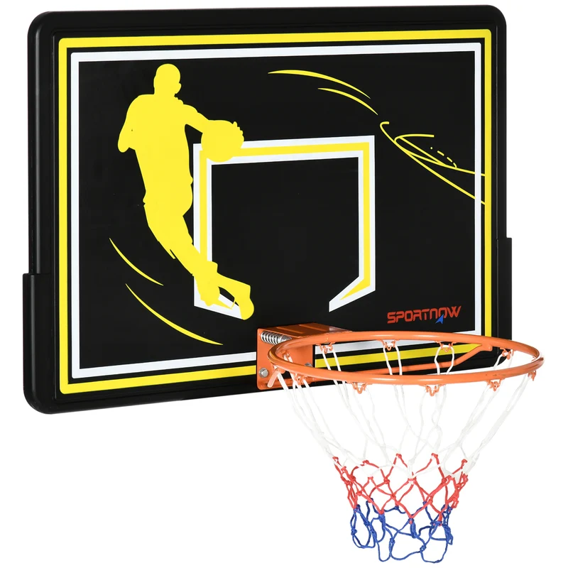 Panier de basket mural extérieur 110 x 90 x 70 cm panneau incassable montage facile et moderne tendance en acier noir 21_0006609