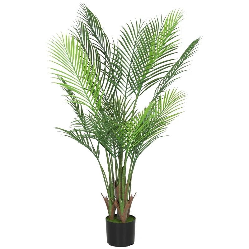 Palmier artificiel salon 120 x 16,5 x 13,5 cm sans entretien pot lesté 20 feuilles design contemporain en plastique vert 21_0003697