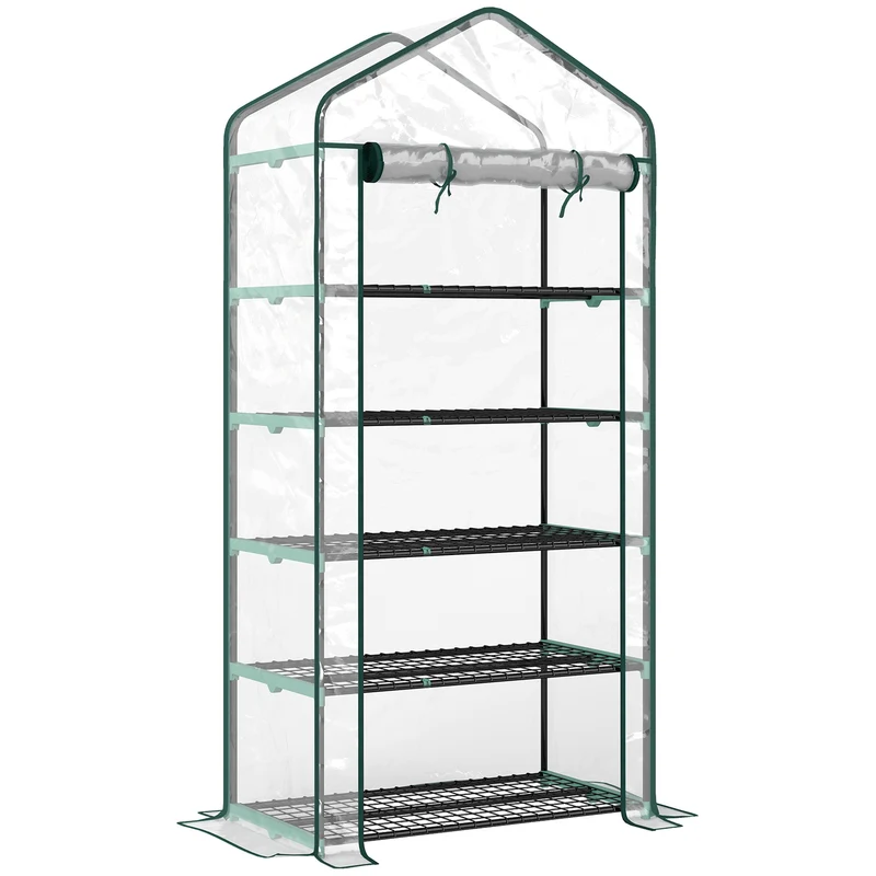 Mini serre pour balcon 90 x 49 x 193 cm 5 étagères porte enroulable à fermeture éclair moderne épuré en PVC transparent 21_0004346