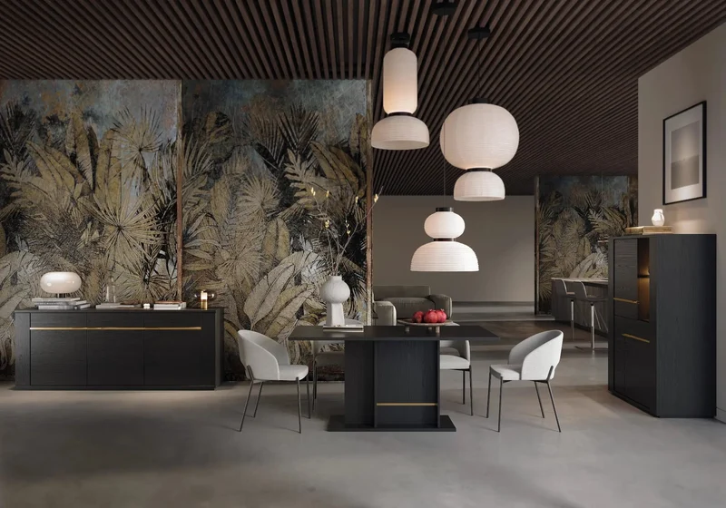 Salle à manger bois doré noir mat PEGASO