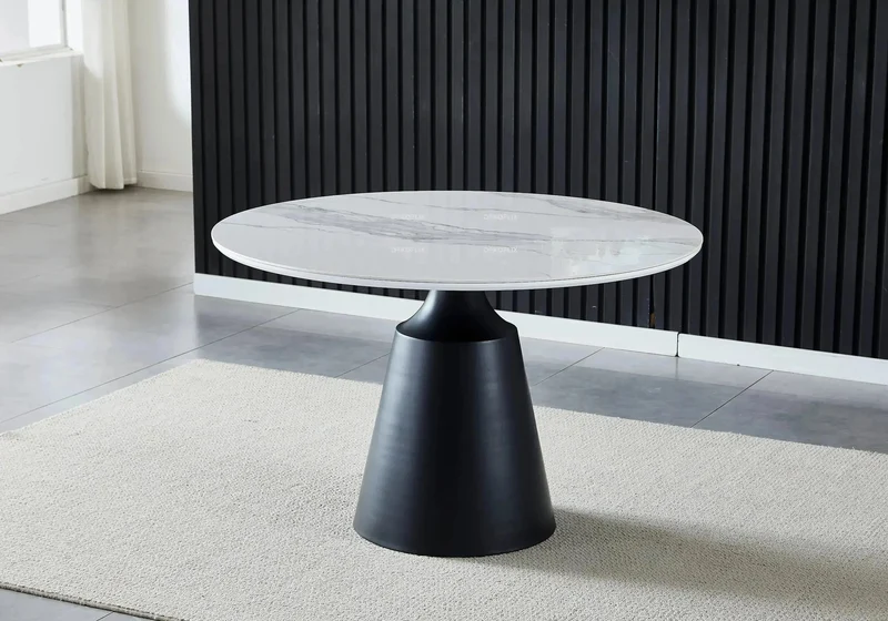 Table à manger noire marbre blanc - Olive