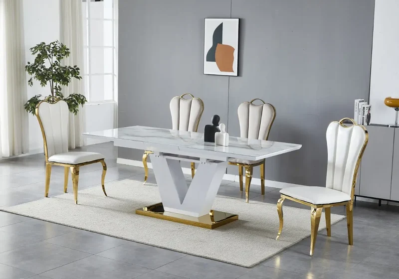 Table extensible dorée marbre beige - Max