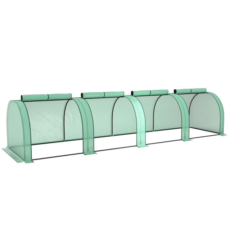 Mini serre de jardin 395 x 100 x 80 cm 4 portes fermeture éclair protection anti-uv design contemporain en acier vert 21_0004109