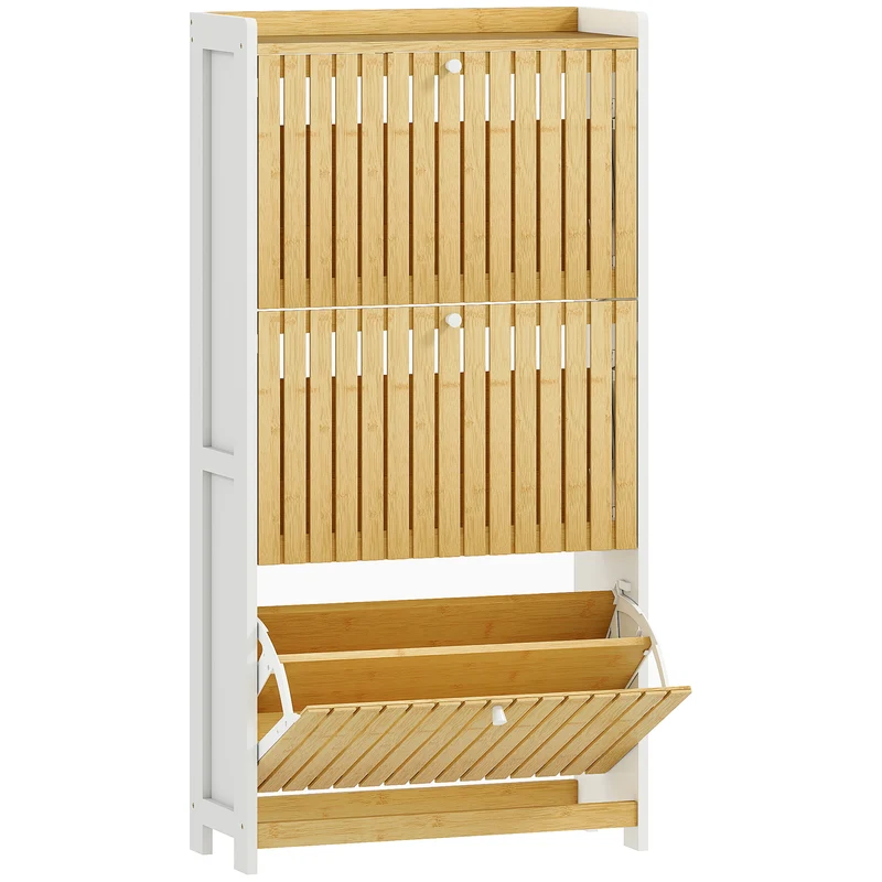 Meuble à chaussures entrée 60 x 24 x 118 cm 3 tiroirs séparateurs réglables style scandinave épuré salon en MDF blanc 21_0002756