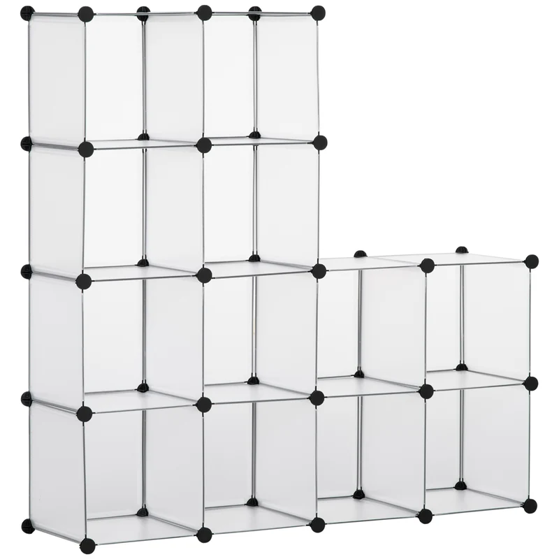 Meuble de rangement modulable 16 cubes 125 x 32 x 125 cm empilable rangement chaussures salon épuré moderne en PP blanc 21_0005804