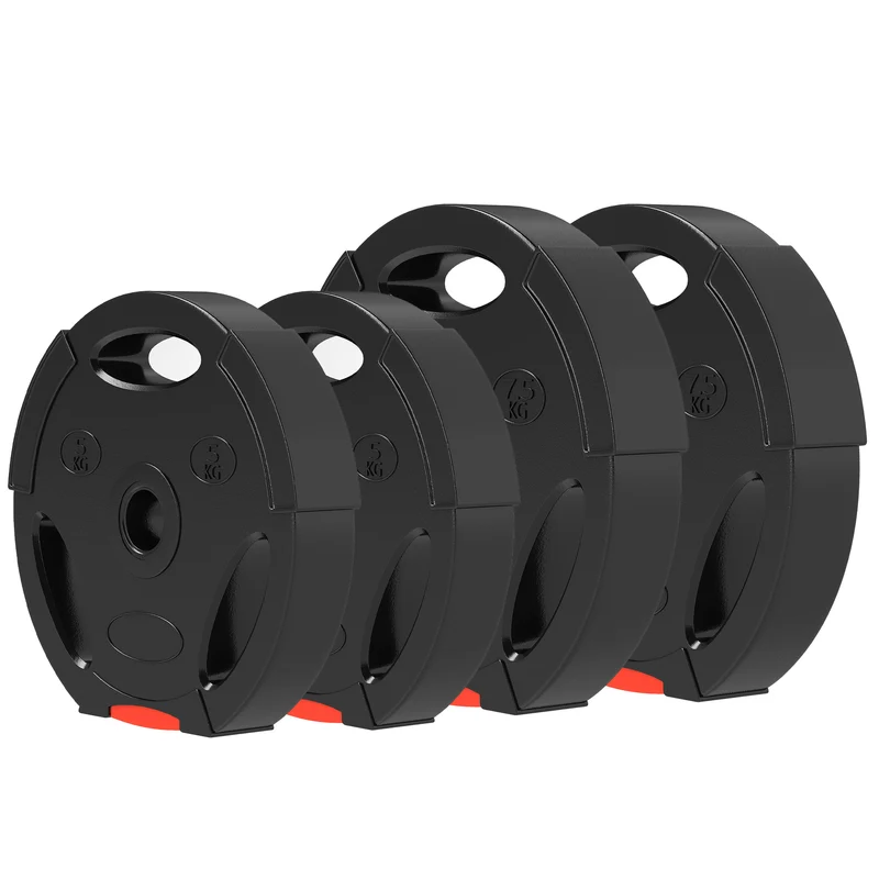Lot de 4 disques de poids musculation 27 x 4,5 et 30 x 5,5 cm 3 prises protège sol moderne compact en polypropylène noir 21_0006863