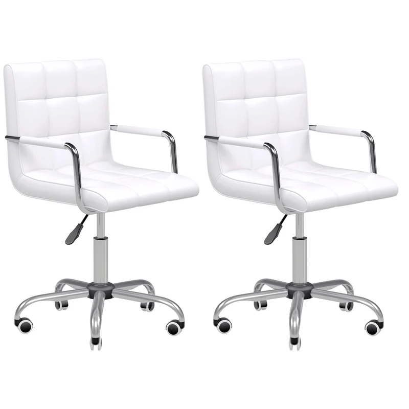 Lot de 2 chaises de bureau pivotantes 53 x 54 x 84-99 cm réglables ergonomiques moderne en revêtement synthétique blanc 21_0006349