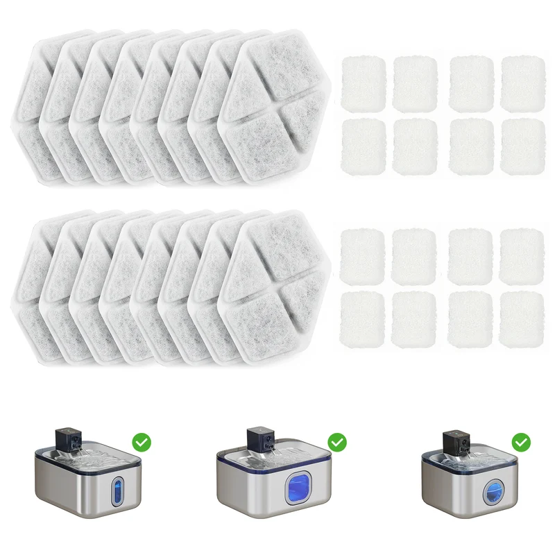 Lot de 16 filtres fontaine eau chat 8,7 x 5,4 x 0,9 cm triple filtration adoucit anti odeurs épuré moderne en PP blanc 21_0007550