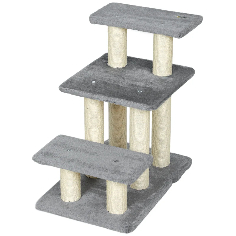 Escalier pour animaux 3 marches 52 x 34,5 x 54 cm confortable protège meubles scandinave en panneau de particules gris 21_0007490