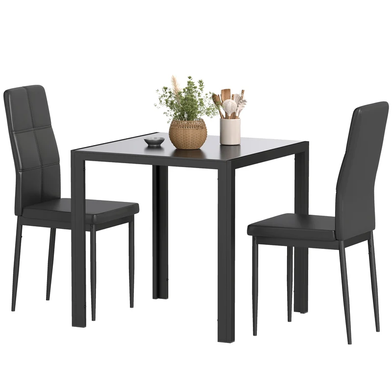 Ensemble table à manger carrée et 2 chaises 75 x 75 x 75 cm assise ergonomique haut dossier moderne épuré en métal noir 21_0002202