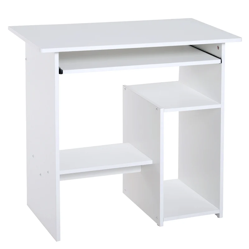 Bureau d'ordinateur compact 80 x 45 x 75 cm plateau clavier coulissant rangements épuré en panneau de particules blanc 21_0002406