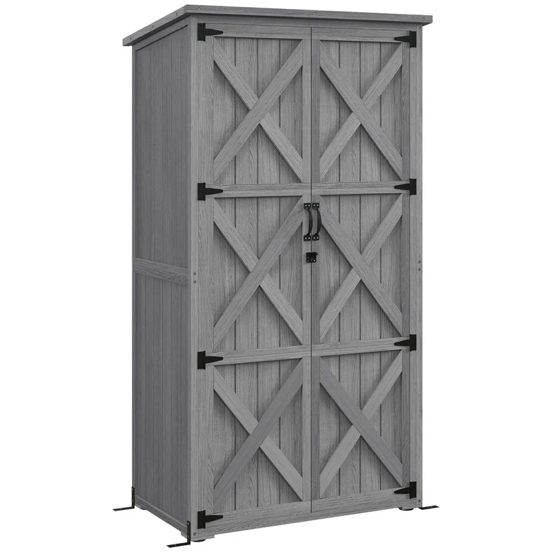 Armoire de jardin 90 x 54.5 x 168.5 cm rangement sécurisé toit bitumé style moderne contemporain extérieur en bois gris 21_0005445