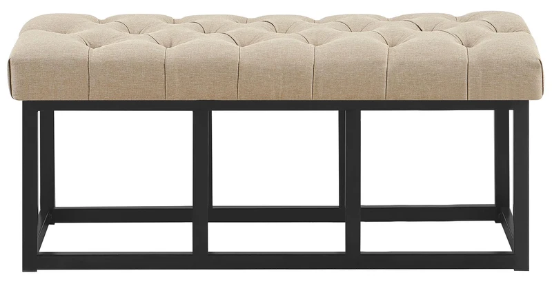 Banc capitonné rembourré 100 cm tissu taupe avec structure métal noir design contemporain 10_0008520