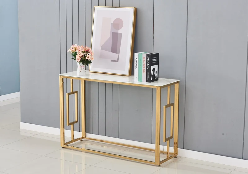 Console dorée marbre blanc - Glory