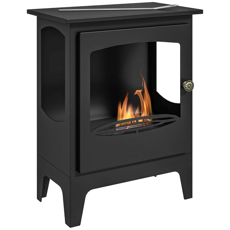Cheminée à l'éthanol sur pied poêle 39 x 26 x 54 cm chauffe 20-25 m² sans fumée contemporain cocooning en acier noir 21_0001132