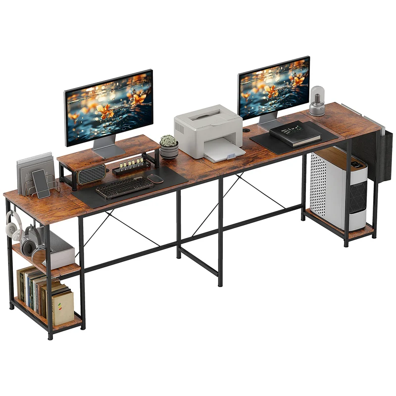 Bureau d'angle réversible 168 x 120 x 90 cm support écran espace modulable industriel en panneau de particules brun 21_0006137