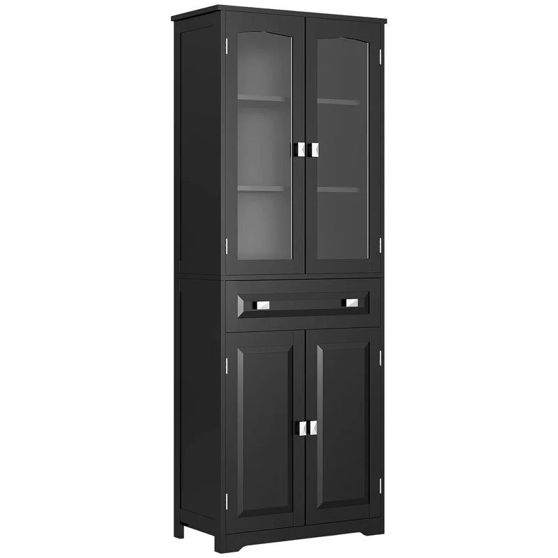 Buffet vitrine salle à manger 4 portes 1 tiroir 60 x 30 x 160 cm rangement pratique design contemporain en MDF noir 21_0002352