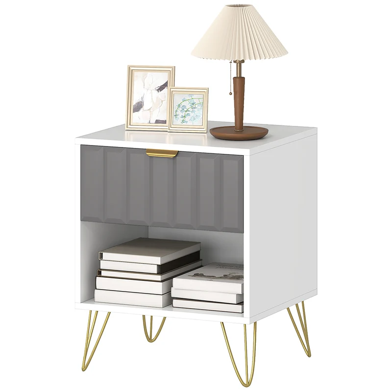 Table de chevet table d'appoint 45 x 40 x 55 cm rangement tiroir ouverture aisée design épuré salon chambre en MDF blanc 21_0003765