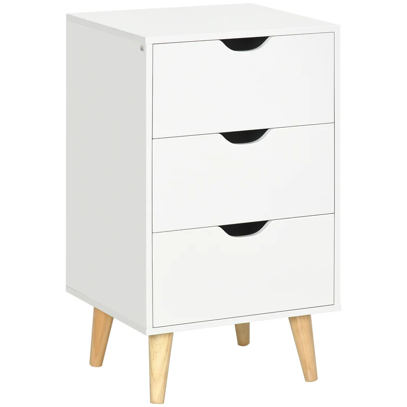 Table de chevet scandinave pour chambre 40 x 35 x 68.5 cm 3 tiroirs rangement pratique plateau minimaliste en MDF blanc 21_0001527