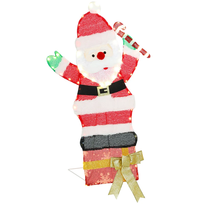 Père noël lumineux déco intérieur extérieur 93 x 52 x 30 cm 97 led blanc chaud clignote moderne en polyester multicolore 21_0005693