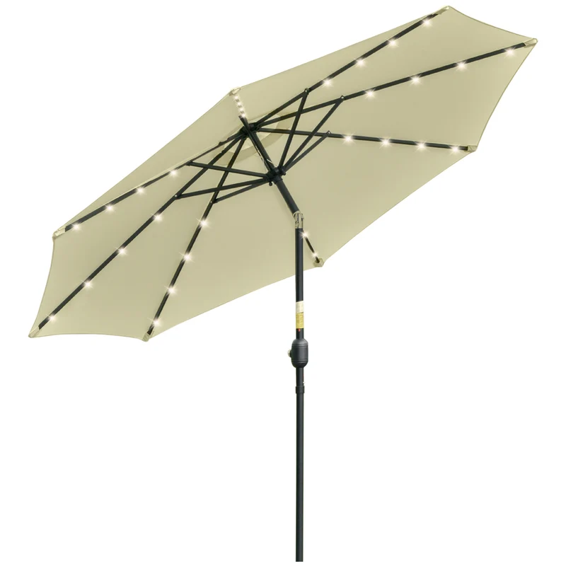 Parasol de jardin rond 265 x 233 cm manivelle inclinable éclairage solaire intégré style contemporain en polyester beige 21_0005046
